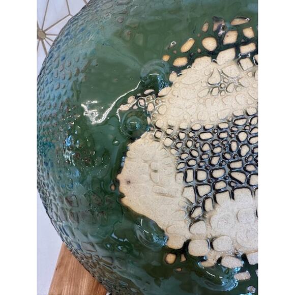 Handcrafted Glazed Ceramic Bowl | Leaf Motif | Reptile Textured Underside | 11" - Picture 4 of 5